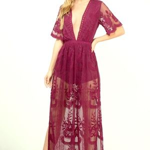 Honey punch lace maxi romper.